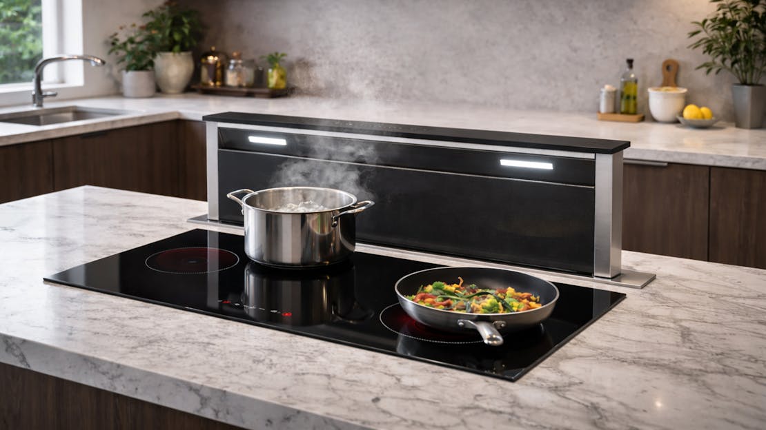 How do downdraft cooker hoods work?