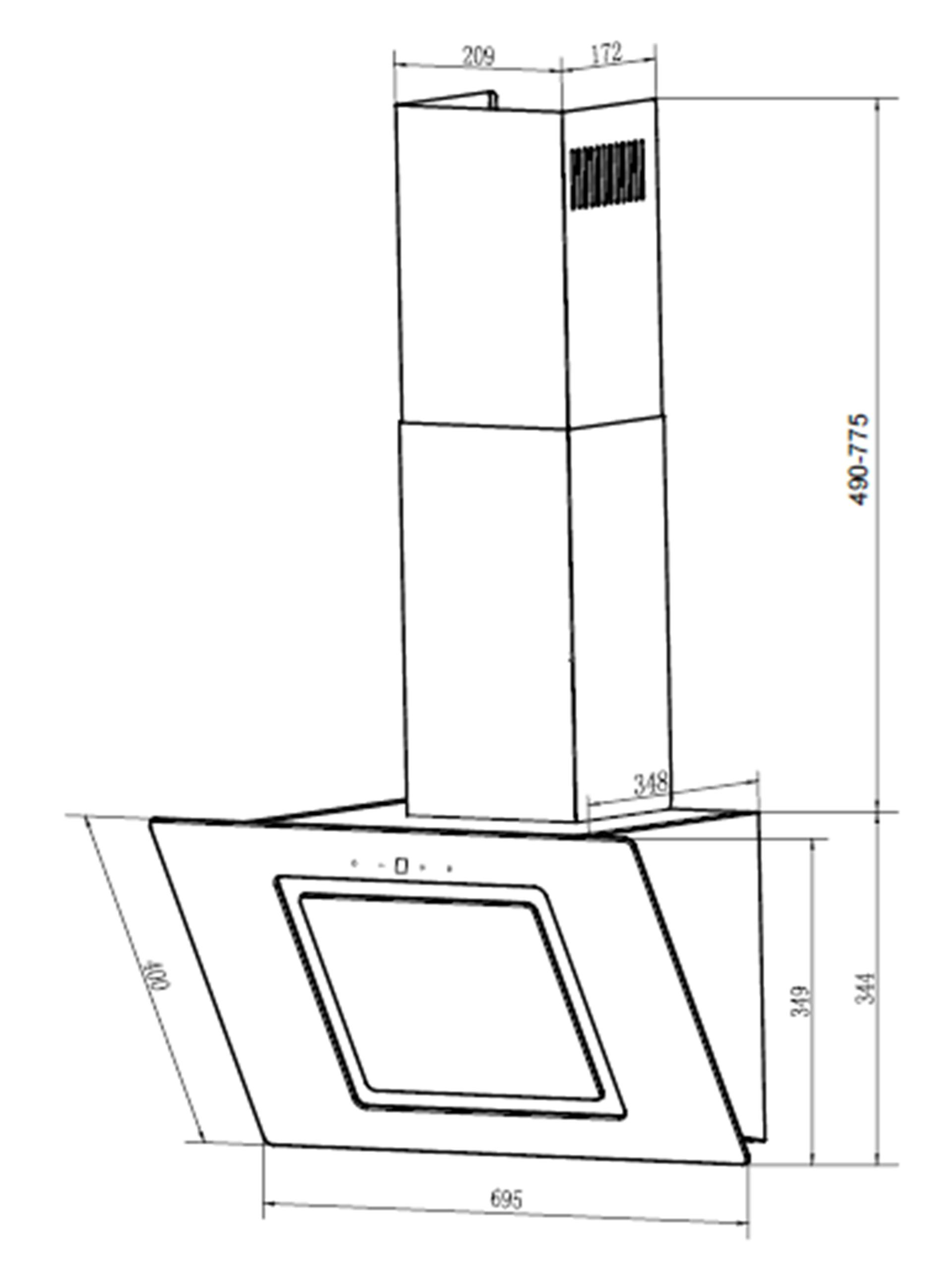 Angled glass store cooker hood 70cm