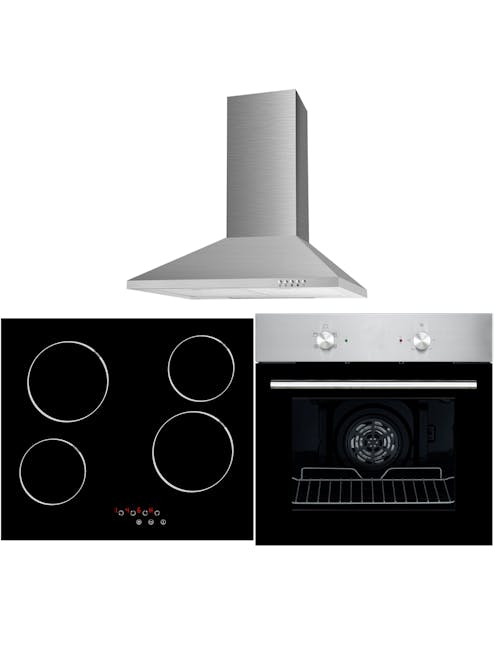 MyAppliances Single Oven, Ceramic Hob & Cooker Hood Pack Stainless Steel